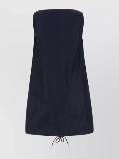 Prada Drawstring Hem Mini Dress With Front Pocket In Blue