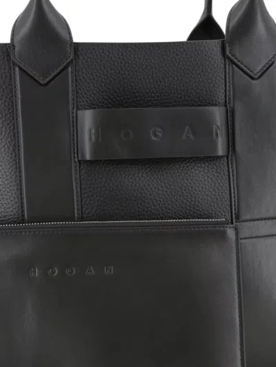 Hogan Leather Shopping Bag With Adjustable Strap And Front Handle