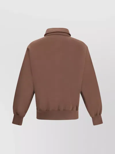 Prada Ribbed Polo Sweatshirt With Collar And Cuffs In Brown