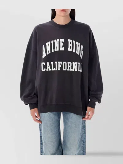 Anine Bing Miles Relaxed-fit Oversized Cotton Sweatshirt With Contrasting Logo In Gray