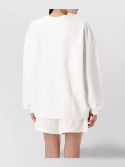 Anine Bing Monogram Fleece Dropped Shoulders Ribbed Cuffs In White