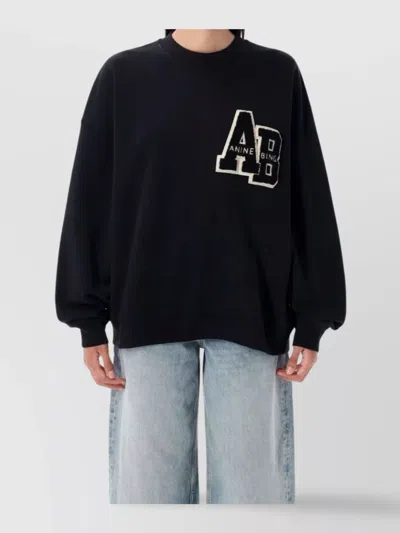 Anine Bing Womens Black Miles Branded Cotton-jersey Sweatshirt In Black