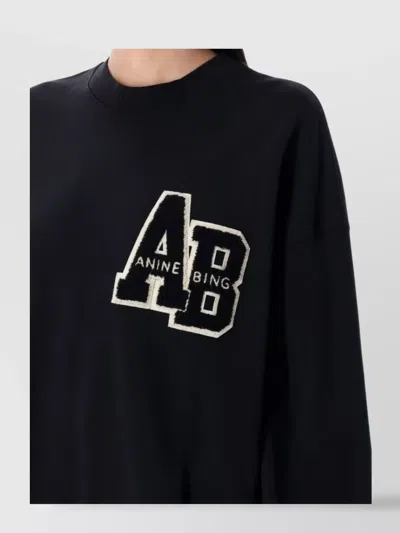 Anine Bing Womens Black Miles Branded Cotton-jersey Sweatshirt In Black