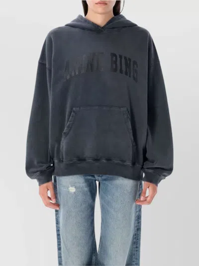 Anine Bing Harvey Logo-print Cotton Hoodie In Blue