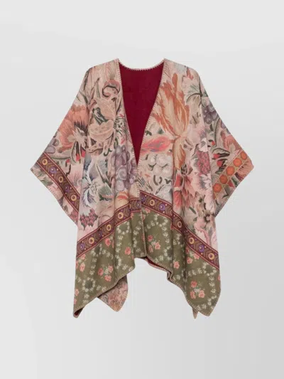 Pierre Louise Mascia Draped Wool Poncho Floral Tapestry