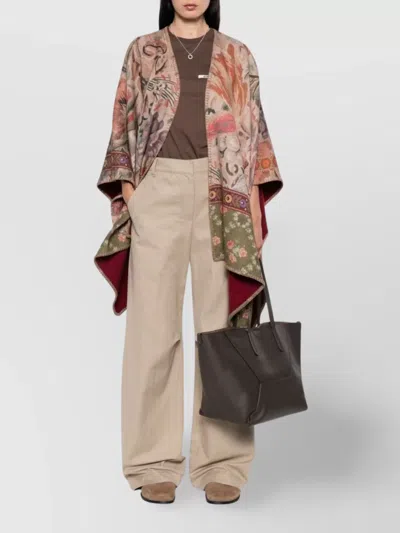Pierre Louise Mascia Draped Wool Poncho Floral Tapestry