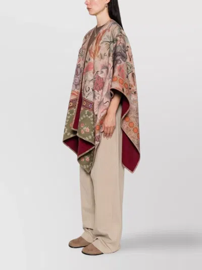 Pierre Louise Mascia Draped Wool Poncho Floral Tapestry