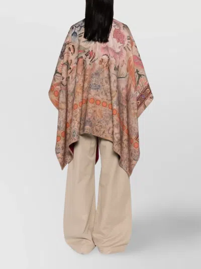 Pierre Louise Mascia Draped Wool Poncho Floral Tapestry