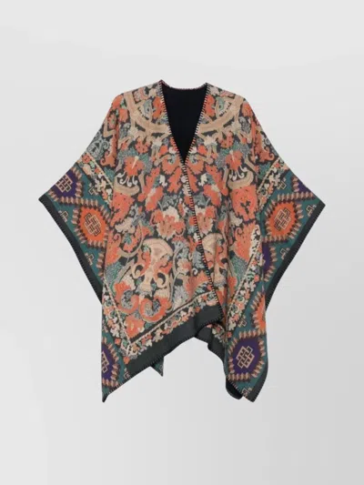 Pierre Louise Mascia Wool Printed Poncho Draped Design