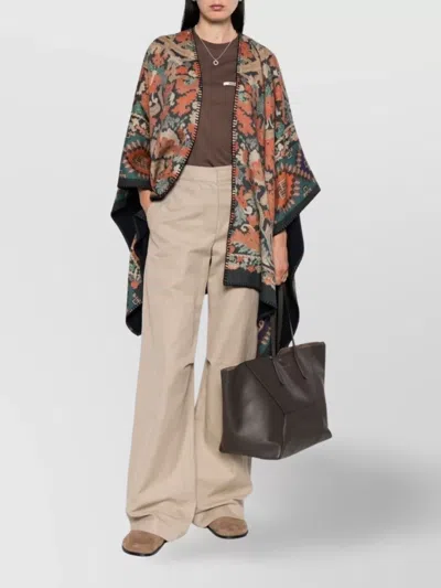 Pierre Louise Mascia Wool Printed Poncho Draped Design