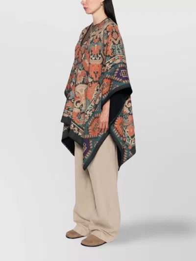 Pierre Louise Mascia Wool Printed Poncho Draped Design