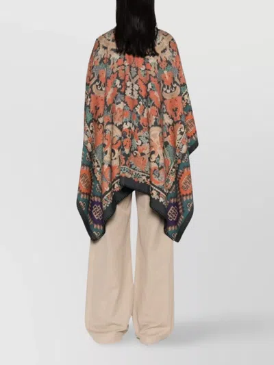 Pierre Louise Mascia Wool Printed Poncho Draped Design