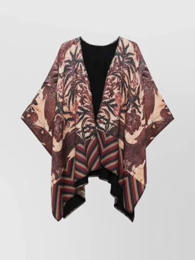 Pierre Louise Mascia Draped Floral Poncho Fringed Edges
