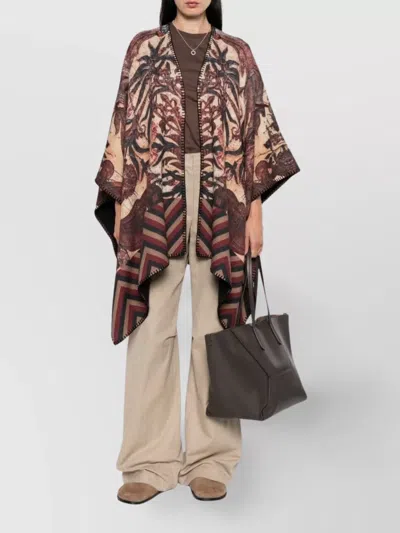 Pierre Louise Mascia Draped Floral Poncho Fringed Edges