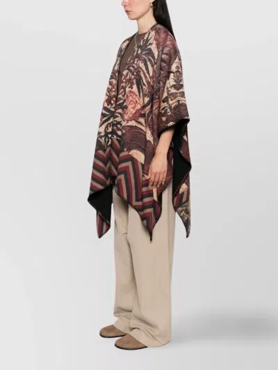 Pierre Louise Mascia Draped Floral Poncho Fringed Edges
