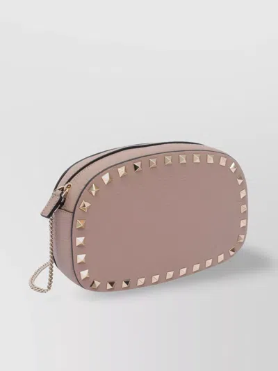 Valentino Chain Strap Studded Pebbled Texture Cross-body Bag In Gray