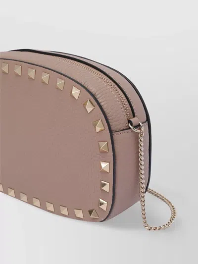 Valentino Chain Strap Studded Pebbled Texture Cross-body Bag In Gray