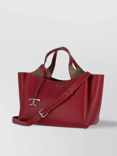 Tod's Leather Shoulder Bag With Top Handles And Detachable Strap