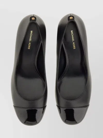 Michael Kors Block Heel Round Toe Pumps With Patent Cap