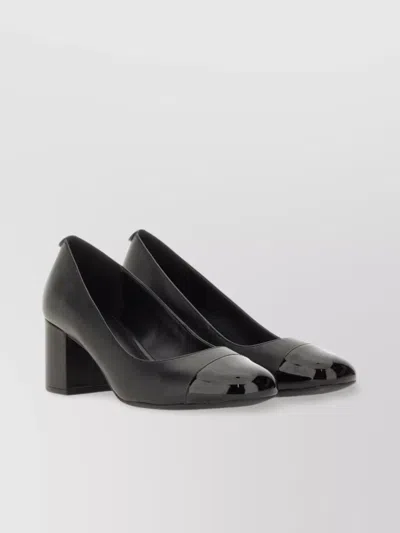 Michael Kors Block Heel Round Toe Pumps With Patent Cap