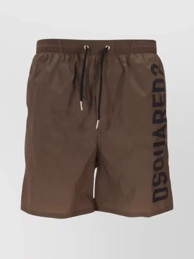 Dsquared2 Waistband Swim Trunks Knee-length In Brown