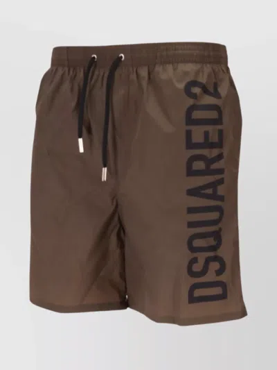 Dsquared2 Waistband Swim Trunks Knee-length In Brown