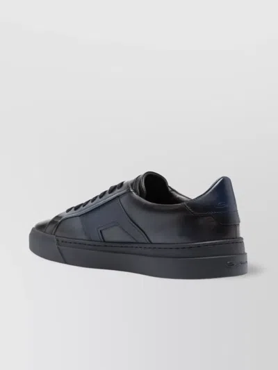 Santoni Logo Almond Toe Low-top Sneakers In Black