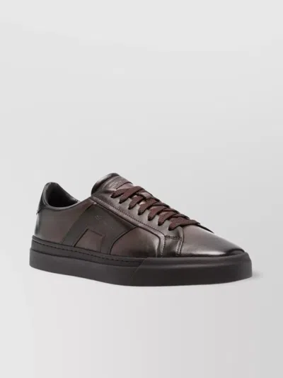 Santoni Brown Calfskin Lace-up Sneakers With Debossed Branding In Brown