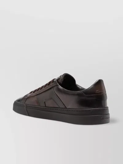 Santoni Brown Calfskin Lace-up Sneakers With Debossed Branding In Brown