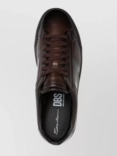 Santoni Brown Calfskin Lace-up Sneakers With Debossed Branding In Brown