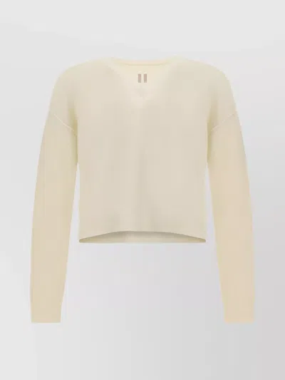 Rick Owens Relaxed Fit V-neck Sweater With Ribbed Accents In Neutral