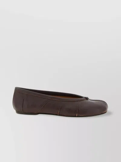 Maison Margiela Split Toe Leather Ballet Flats With Stitch Detailing