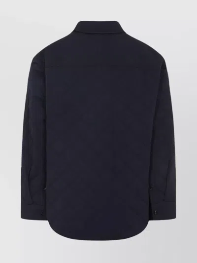 Bottega Veneta Quilted Cotton Overshirt With Front Pocket And Rounded Hem In Blue