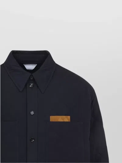 Bottega Veneta Quilted Cotton Overshirt With Front Pocket And Rounded Hem In Blue