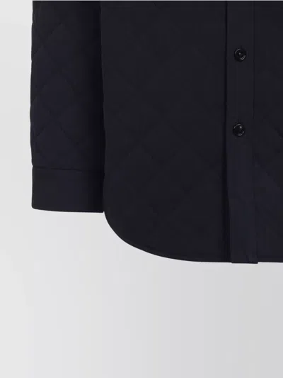 Bottega Veneta Quilted Cotton Overshirt With Front Pocket And Rounded Hem In Blue