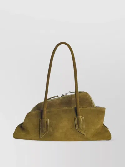 Attico La Passeggiata Small Bag In Khaki Green Suede In Green
