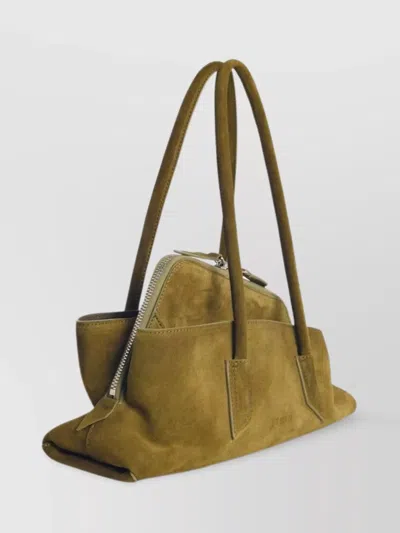 Attico La Passeggiata Small Bag In Khaki Green Suede In Green