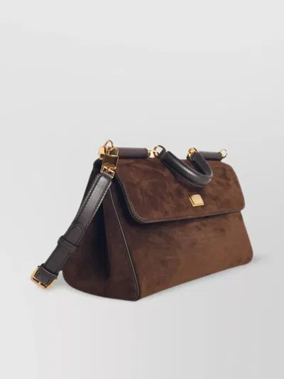 Dolce & Gabbana My Suede Tote Bag Decorated With A Sicily Padlock In Brown