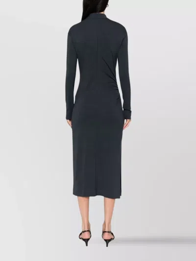Brunello Cucinelli Wool Blend Midi Dress With Gathered Detail In Blue