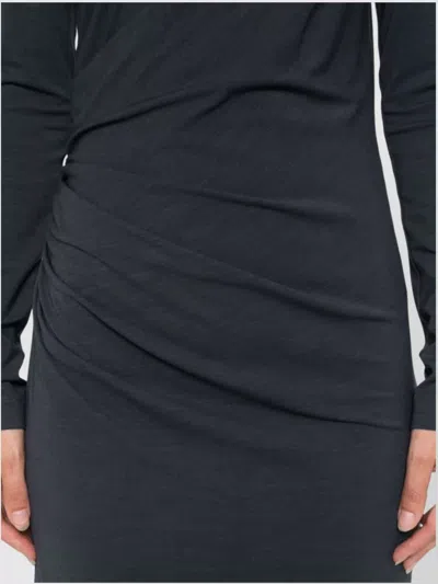 Brunello Cucinelli Wool Blend Midi Dress With Gathered Detail In Blue