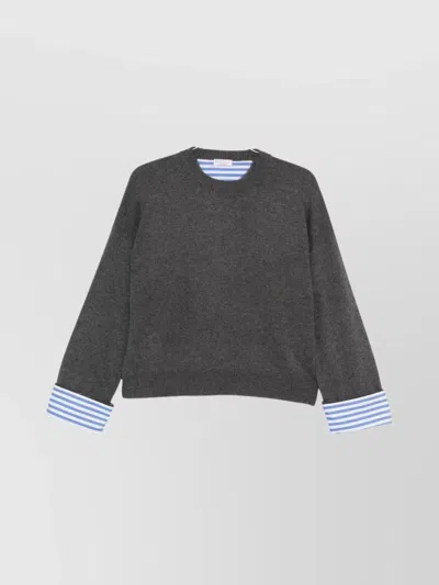 Brunello Cucinelli Cashmere Crewneck Sweater With Striped Cuffs