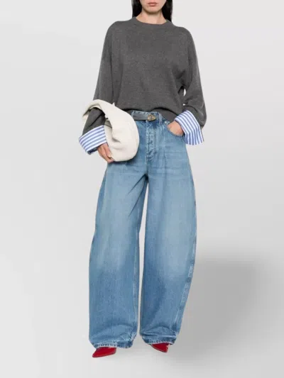 Brunello Cucinelli Cashmere Crewneck Sweater With Striped Cuffs