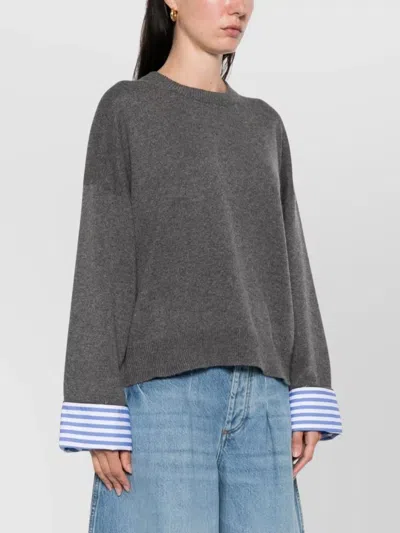 Brunello Cucinelli Cashmere Crewneck Sweater With Striped Cuffs