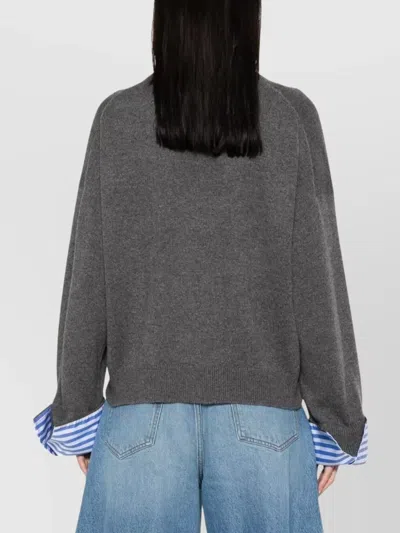 Brunello Cucinelli Cashmere Crewneck Sweater With Striped Cuffs