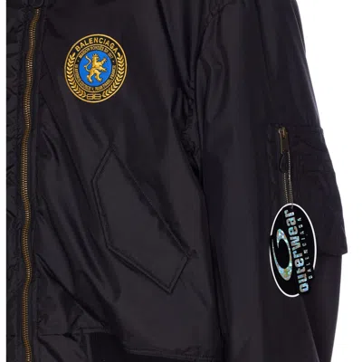 Balenciaga Men Bomber Jacket With Logo In Black