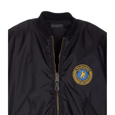Balenciaga Men Bomber Jacket With Logo In Black