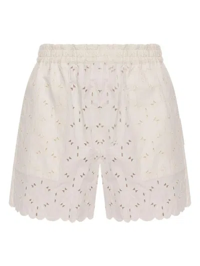 Moncler Embroidered Bermuda Shorts With Scalloped Edges In Neutral