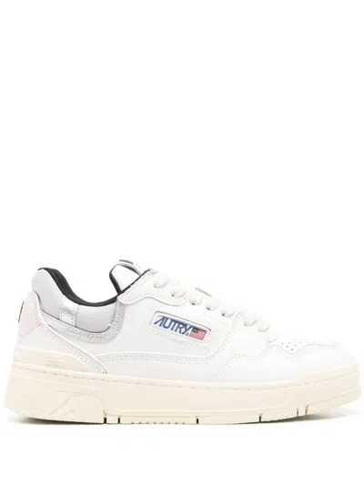 Autry Clc Sneakers In White And Silver Leather
