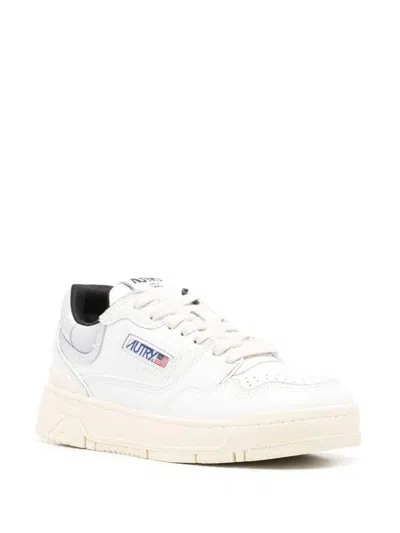 Autry Clc Sneakers In White And Silver Leather
