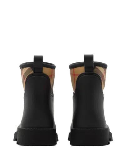 Burberry Patterned Check Pull Tabs Rubber Sole Boots